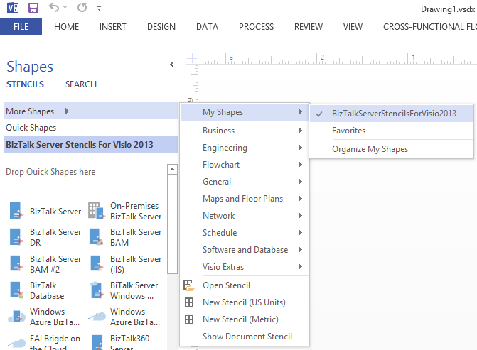 Add BizTalk Server Stencils For Visio 2013 to toolbox